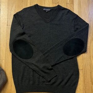 Men's V-Neck Charcoal Sweater with Elbow Patches